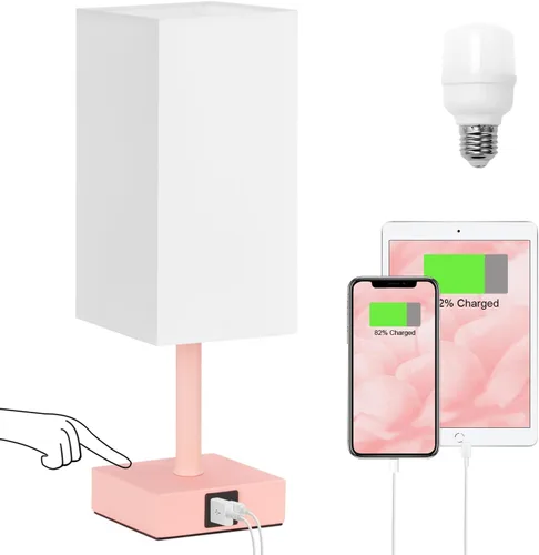 Miniatura 8 de Lámpara de mesa Ambimall con control táctil y 2 puertos de carga USB, lámpara de mesa de 3 modos para mesita de noche, lámpara de noche para A: rosa
