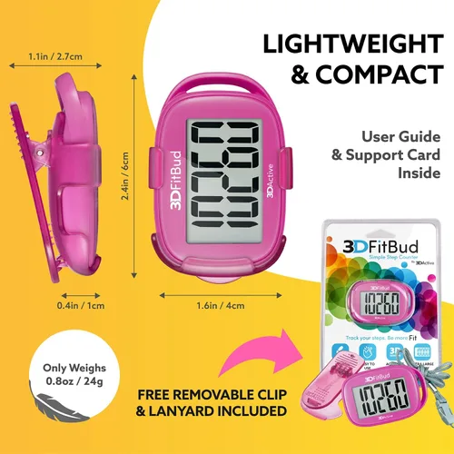 Miniatura 6 de 3DFitBud Simple Contador de Pasos - Podómetro 3D para caminar de 3DActive con clip, cordón, rastreador de pasos preciso, pantalla grande, fácil