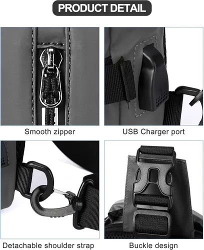 Miniatura 22 de Mochila cruzada pequeña negra para hombre y mujer, H-Negro, S, Moda
