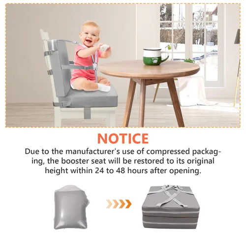 Miniatura 7 de Asiento elevador para mesa de comedor para niños pequeños, hebilla de 5 puntos, asiento elevador para mesa con respaldo, PU impermeable, fácil Gris