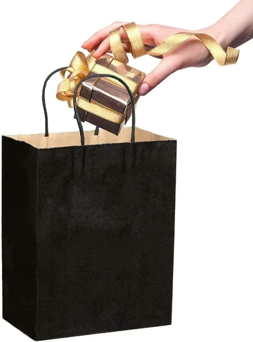 Miniatura 7 de Bolsas de regalo medianas con asas, 50 bolsas de papel kraft a granel, color negro 8x4.75x10 inch,120GSM,Thick,Durable,Recyclable,6LB Load,for