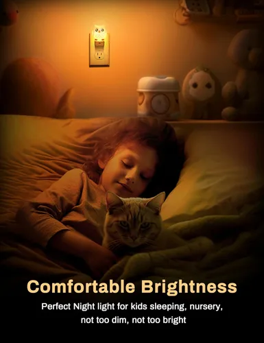 Miniatura 5 de Luces nocturnas de búho enchufables a la pared, bonita luz nocturna para niños, luz nocturna LED de 8 colores con sensor de atardecer a amanecer