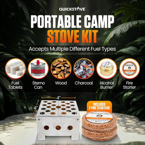 Miniatura 3 de Kit de cocina de emergencia portable para campamento. Estufa multigasolina, olla de acero inoxidable y alimentos, ideal pata kits de supervivencia