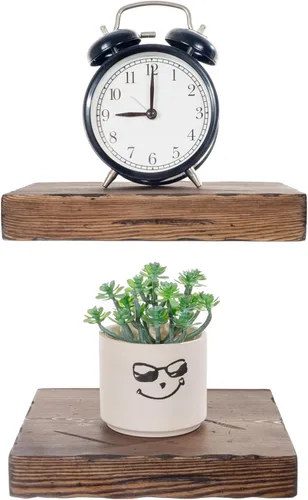 Miniatura 50 de BGMG Estantes flotantes de madera de 12 pulgadas, estantes flotantes negros, estantes de pared de madera maciza para baño, sala de estar