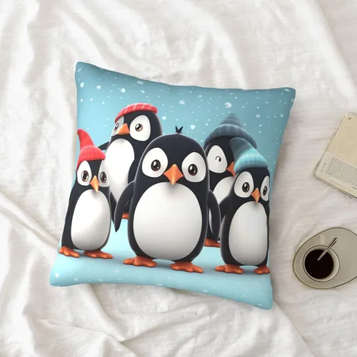 Miniatura 6 de Fundas de almohada decorativas rústicas con bonitos pingüinos de 18 x 18 pulgadas, funda de almohada suave cuadrada para decoración de sofá