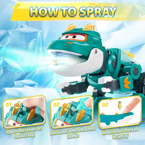 Miniatura 3 de Super Wings Toys Tino - Dinosaurio de 15 pulgadas, temporada 6, nuevo personaje, figuras de acción de Dinasour con niebla de agua, luz intermitente
