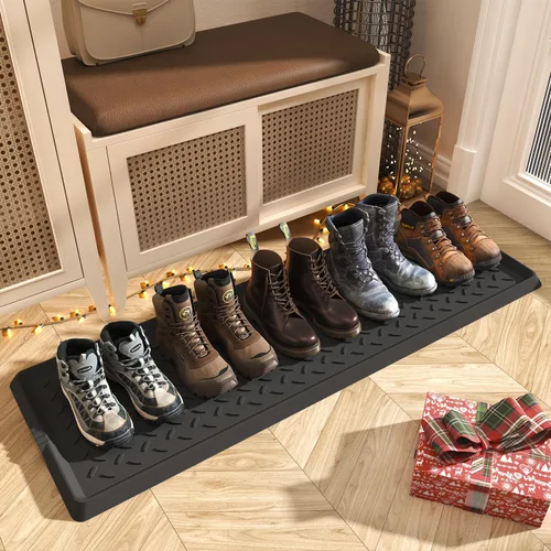 Miniatura 9 de SUPENUIN Bandeja de botas con patrón de patas para entrada, alfombrillas de goma impermeables para perros, bandeja multiusos para entrada