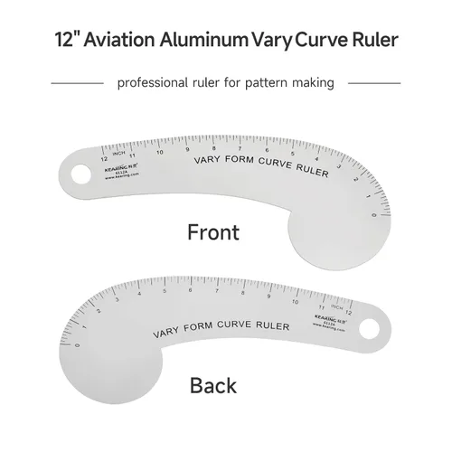 Miniatura 3 de Kearing Vary Form - Regla curva francesa de 12 pulgadas para hacer patrones, regla curva de cadera de aluminio de aviación para medir la costura