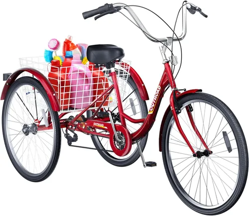 Triciclo de 7 velocidades para adultos, triciclo Cruiser de 24 pulgadas con cesta grande para mujeres, hombres y personas mayores, bicicleta de 3