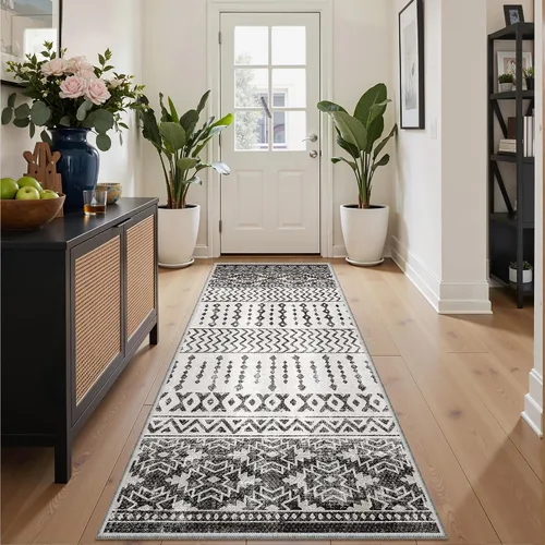 Miniatura 24 de Art&Tuft Alfombra de área de 8 x 10 pies, súper suave, ultrafina, marroquí, lavable, antideslizante, para sala de estar, plegable, geométrica, Gris