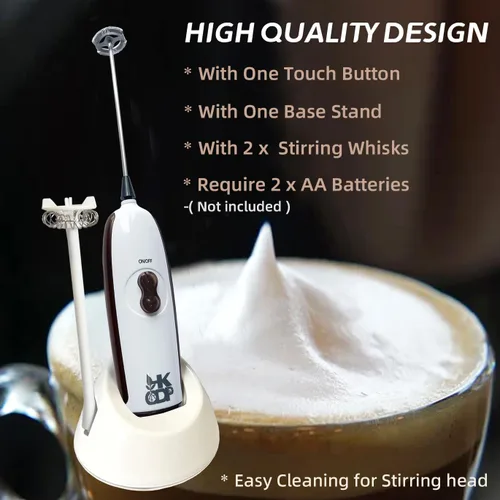 Miniatura 5 de Potente varita espumadora de leche – Mezclador de bebidas de mano a pilas – Máquina de espuma de batidor eléctrico para café, lattes, capuchino