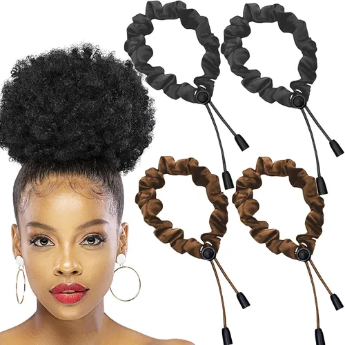 Miniatura 8 de 4 piezas de ligas de satén ajustables negras para mujeres y niñas, ligas de cabello suaves que la seda para cabello rizado natural espeso de 4c