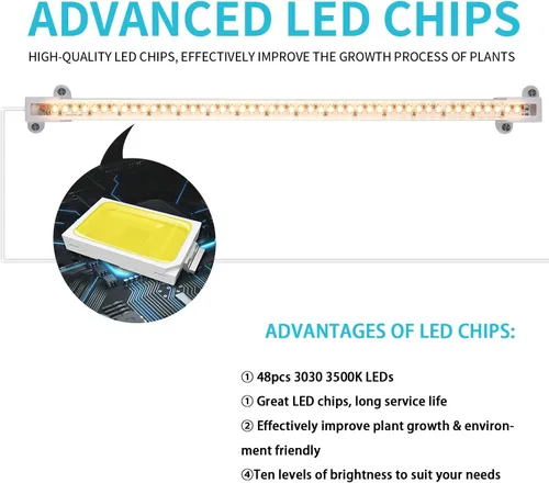 Miniatura 8 de Hywyimlait - Tiras de luz LED para crecimiento de plantas de interior, espectro completo 3500K, barra de luz para plantas con 96 LEDs con 3500K