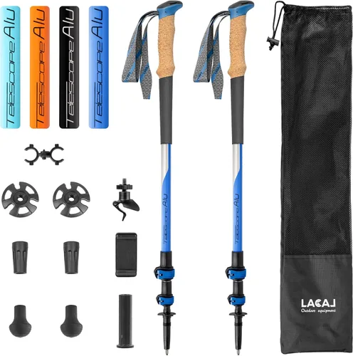 Miniatura 10 de Bastones de senderismo, bastones de senderismo telescópicos ultraligeros, bastones portátiles con altura ajustable para hombres y mujeres