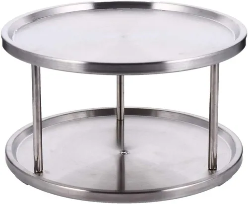 YARNOW Organizador de especias para gabinete, 2 niveles, estante de especias de acero inoxidable para mesa de comedor, encimeras de cocina,