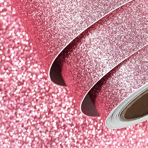 FunStick 15.8"x472" Papel pintado de purpurina rosa para despegar y pegar Papel pintado de purpurina rosa extraíble Papel de contacto de purpurina