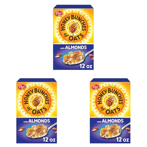 Honey Bunches of Oats Almendra, saludable para el corazón, bajo en grasa, hecho con cereales integrales, caja de 12 onzas (paquete de 3)