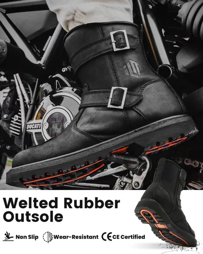 Miniatura 4 de ILM Botas de cuero para motocicleta, calzado protector con cremallera lateral, botas de motocross para combate, táctico, senderismo, hombres