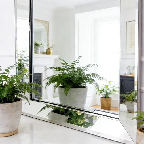 Miniatura 3 de Chende - Espejo de pared grande de 22" x 47", angular, rectangular, para decoración, con borde biselado de 2" y marco de acero inoxidable para sala
