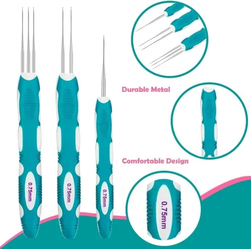 Miniatura 5 de Yarniss Ganchos de ganchillo para rastas con mango ergonómico, aguja de ganchillo para cabello de 0.75mm para trenza Loc