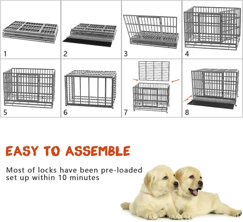 Miniatura 5 de LEMBERI - Jaula para perro indestructible y resistente de 48/38 pulgadas, a prueba de escapes con ruedas bloqueables, doble puerta para evitar