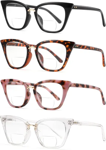 Miniatura 3 de ZUVGEES Paquete de 4 lentes de lectura bifocales para mujer, diseño de ojo de gato, de gran tamaño, bloqueo de luz azul, lectores de computadora
