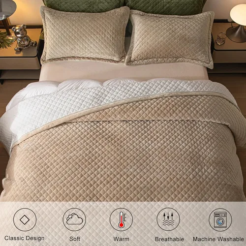 Miniatura 6 de tohrisa Juego de edredón de terciopelo tamaño King, ropa de cama ultrasuave de 3 piezas con 2 fundas de almohada, colcha reversible ligera