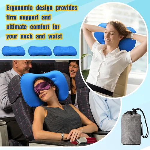 Miniatura 4 de Tatuo 3 almohadas inflables de viaje para camping, almohadas inflables ultraligeras para acampar, almohada portátil para mochilero, soporte lumbar