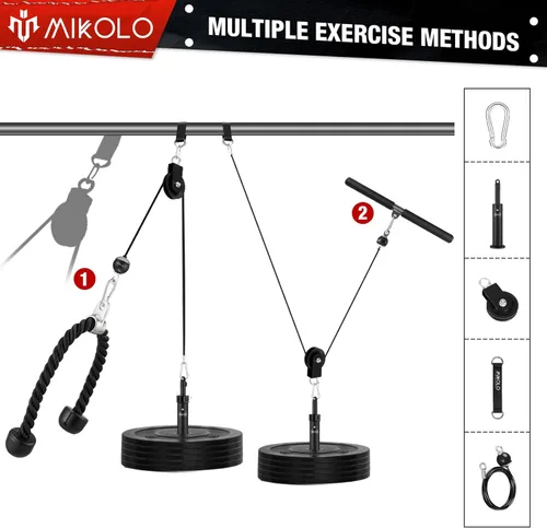 Miniatura 5 de Mikolo - Sistema fitness para musculación del tren superior, máquina de cable doble (1,8 m y 2,30 m) con pasador de carga mejorado para extensión