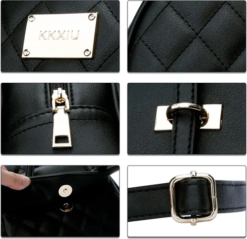 Miniatura 3 de KKXIU Mochila pequeña para mujer, de piel sintética, acolchada, mini mochila de moda para niñas, Negro -, Mochilas Daypack