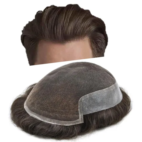 Miniatura 18 de LYRICAL HAIR Sistema de cabello humano con encaje frontal francés para hombres, tupé de piel de polietileno para hombres, línea capilar natural
