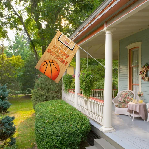 Miniatura 4 de Bandera de jardín de baloncesto con texto en inglés «Happy Birthday», letrero de fiesta de cumpleaños para niños y niñas, adultos, fiesta