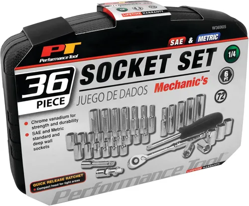 Miniatura 3 de Performance Tool W36905 Juego de mecánico de accionamiento de 1/4 pulgadas, 36 piezas