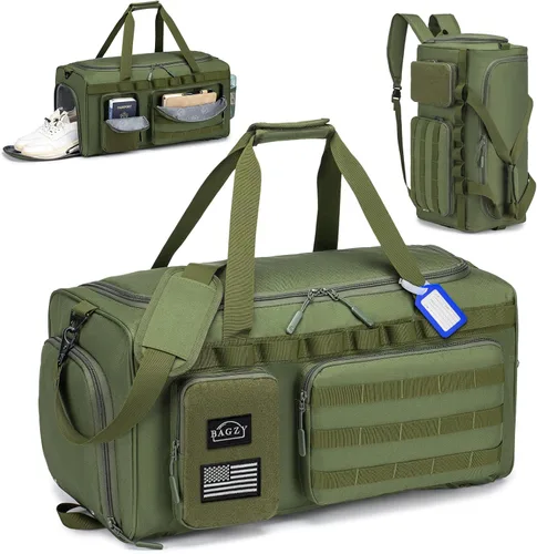 Bolsa de gimnasio táctica militar 3 en 1 para hombres, bolsa de lona deportiva, 55L, mochila de viaje para fitness, fin de semana, entrenamiento