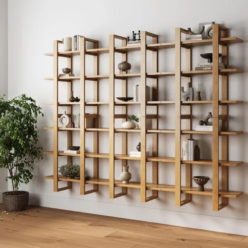 Miniatura 12 de Nathan James Benji - Estantería de pared de mediados de siglo, estante decorativo flotante de madera de 3 niveles, roble negro