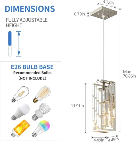 Miniatura 3 de Iluminación colgante de níquel cepillado, lámpara colgante moderna, mini candelabros de cristal, lámpara colgante ajustable para cocina, isla