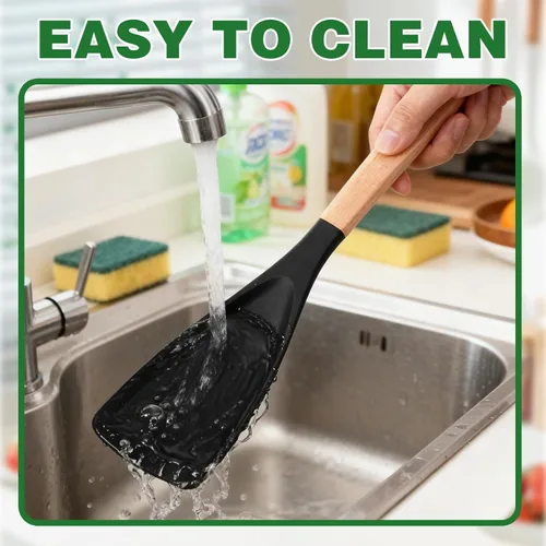 Miniatura 2 de 2 cucharas de cocina para utensilios de cocina antiadherentes, cuchara de cedro y ceniza, para mezclar, recoger y raspar, servir silicona mate