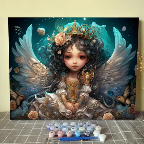 Miniatura 13 de Tucocoo Kit de pintura de corona de ángel para adultos, flores rosadas, pintura por números para niños y adultos, principiantes, hadas, ángel