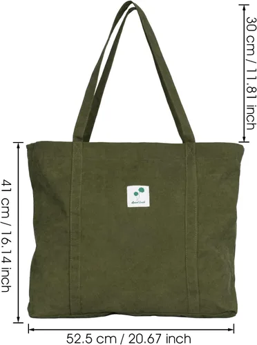 Miniatura 7 de Gophra bolsa de pana para mujeres, niñas, niños, bolsa de hombro con bolsillo interior para trabajo, playa, almuerzo, viajes y compras