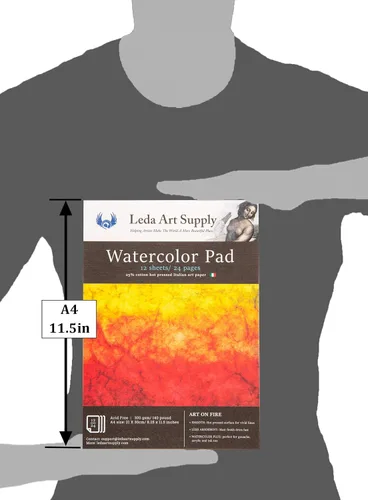 Miniatura 5 de Leda Art Supply Papel de acuarela prensado en caliente, paquete de 2 (24 hojas) de 300 gm – 140 libras, 25% algodón, fino papel de acuarela de arte