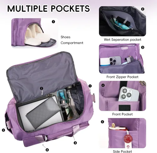Miniatura 4 de Oweisong Bolsa deportiva de gimnasio para mujeres y hombres, bolsa de viaje para el fin de semana, bolsa de mano con compartimento para zapatos