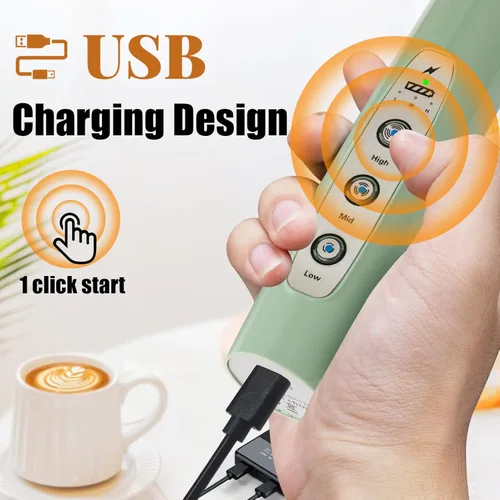 Miniatura 2 de Nahida Espumador de leche verde granito para café, espumador de mano recargable batidor eléctrico con 3 cabezales, 3 velocidades, mezclador