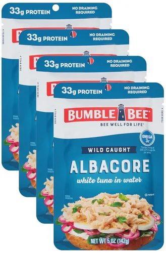 Miniatura 11 de Bumble Bee - Atún blanco de aleta Albacore en agua en sobres de 71 g - Paquete de atún capturado de forma salvaje listo para comer - 16 g