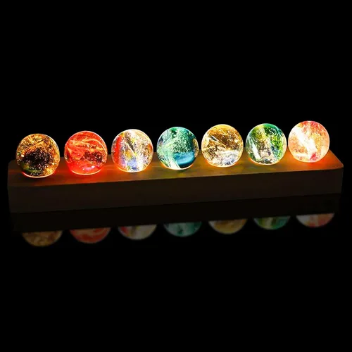Miniatura 4 de Bola de cristal con base de luces LED de madera, luz nocturna de cristal colorida, 7 bolas de cristal, luces USB decorativas, mesa USB, lámpara
