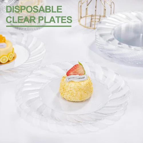 Miniatura 4 de U-QE 100 Piezas Platos de Plástico Transparente - Platos Desechables Transparentes de 9 Pulgadas - Lavables y Reutilizables - Platos Duros Premium
