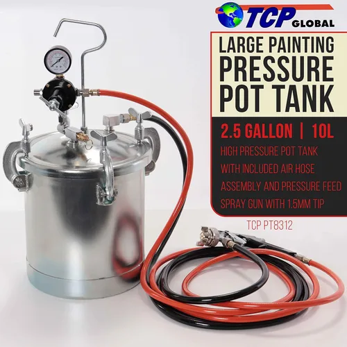 Miniatura 2 de Pistola de pulverización de pintura con tanque de presión global TCP con boquilla de 1/16 pulgadas 2-1 / 2 gal. Olla de presión y pistola