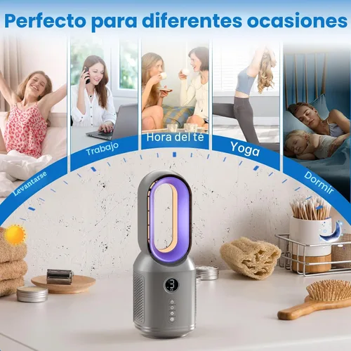 Miniatura 8 de Desk Fan,13 Inch Portable Bladeless Fan, Small Quiet Office Fan with 106° Oscillating, 3 Speeds & Night light, LED Display, Button Control, Personal