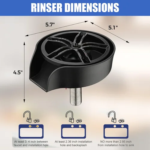 Miniatura 7 de Enjuague de vidrio para fregadero de cocina, enjuague de vidrio giratorio de 360 grados de alta presión con pistola rociadora extraíble, accesorio