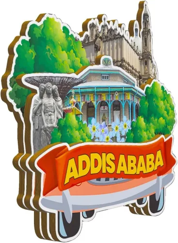 Miniatura 2 de Imán de madera para nevera de Addis Abeba Etiopía, monumentos 3D, recuerdos coleccionables, decoración hecha a mano -2863