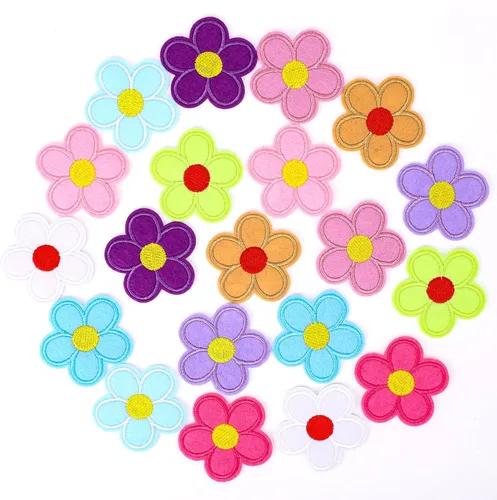 20 parches de flores para planchar, parches de flores de sol para ropa, lindos parches bordados coloridos para coser en apliques bordados, para